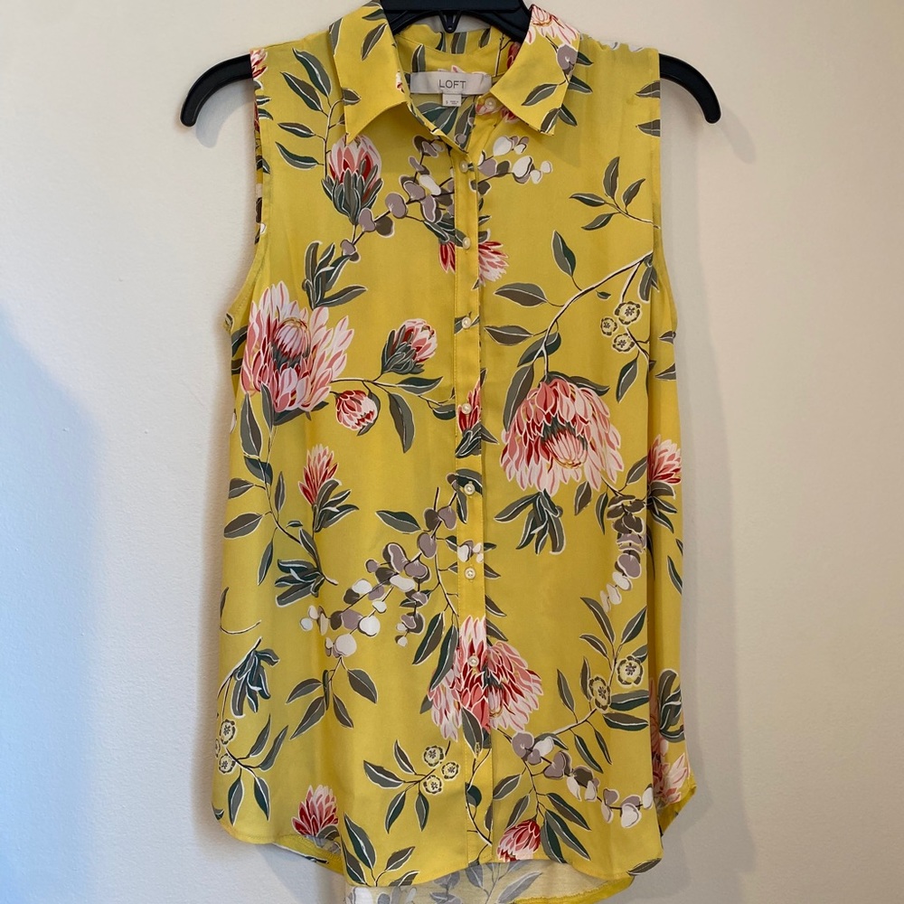 Loft floral button down tank blouse